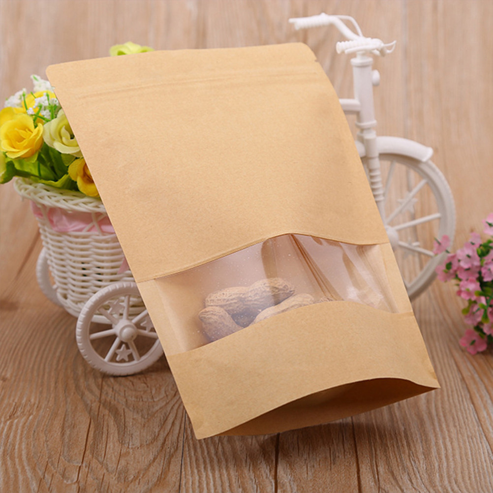 Food Snack - 50Pcs Kraft Paper Zipper Sealed Stand-Up
