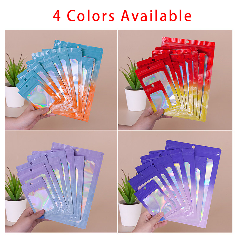 Food Snack - Holographic Color Square Zipper Bag, Food‑Grade