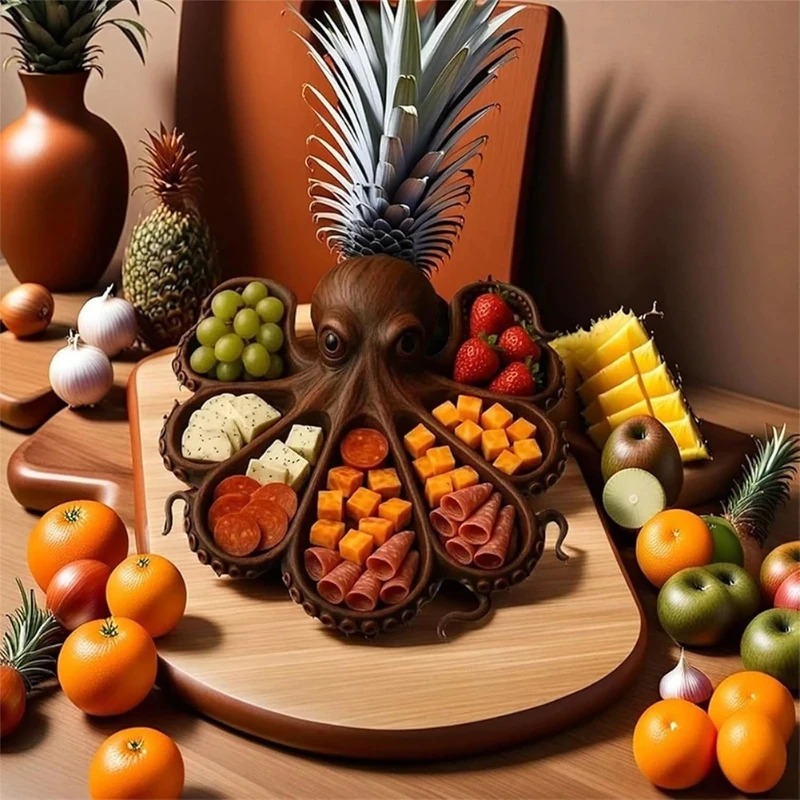 Wooden Octopus Serving Tray, M - Food Platter Snacks review and price