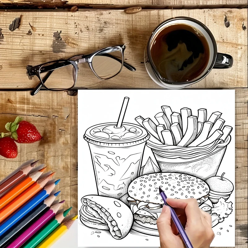 Fast Food Coloring Book for Ad - Food And Snacks Coloring Book review and price